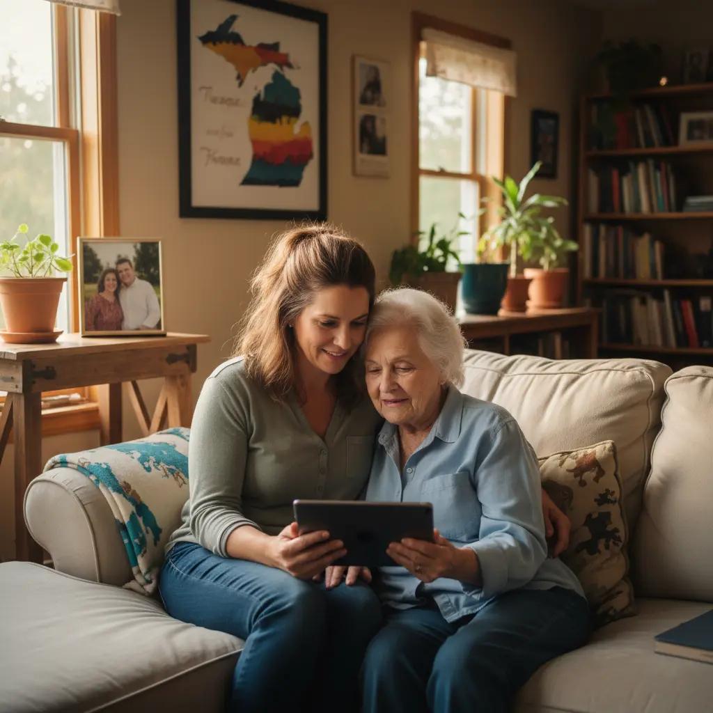 Adult daughter helping aging mother plan for Michigan elder care and Medicaid asset protection