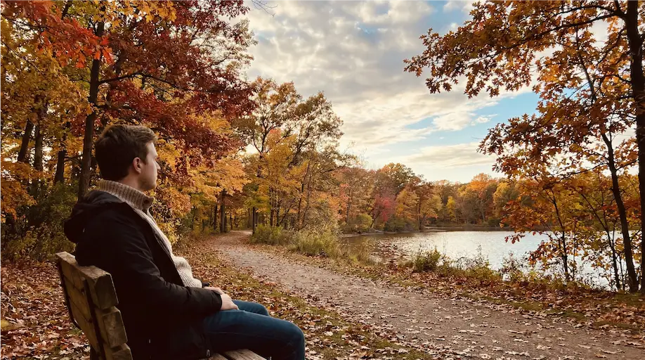 Emotional recovery after divorce in Southeast Michigan — person reflecting peacefully in a Michigan park setting