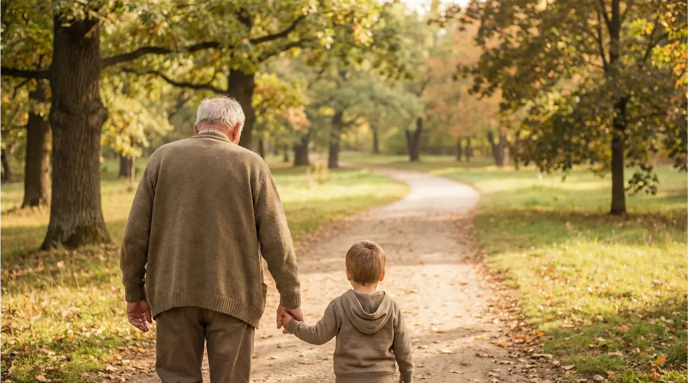 Grandparent and grandchild walking together — Michigan grandparenting time rights