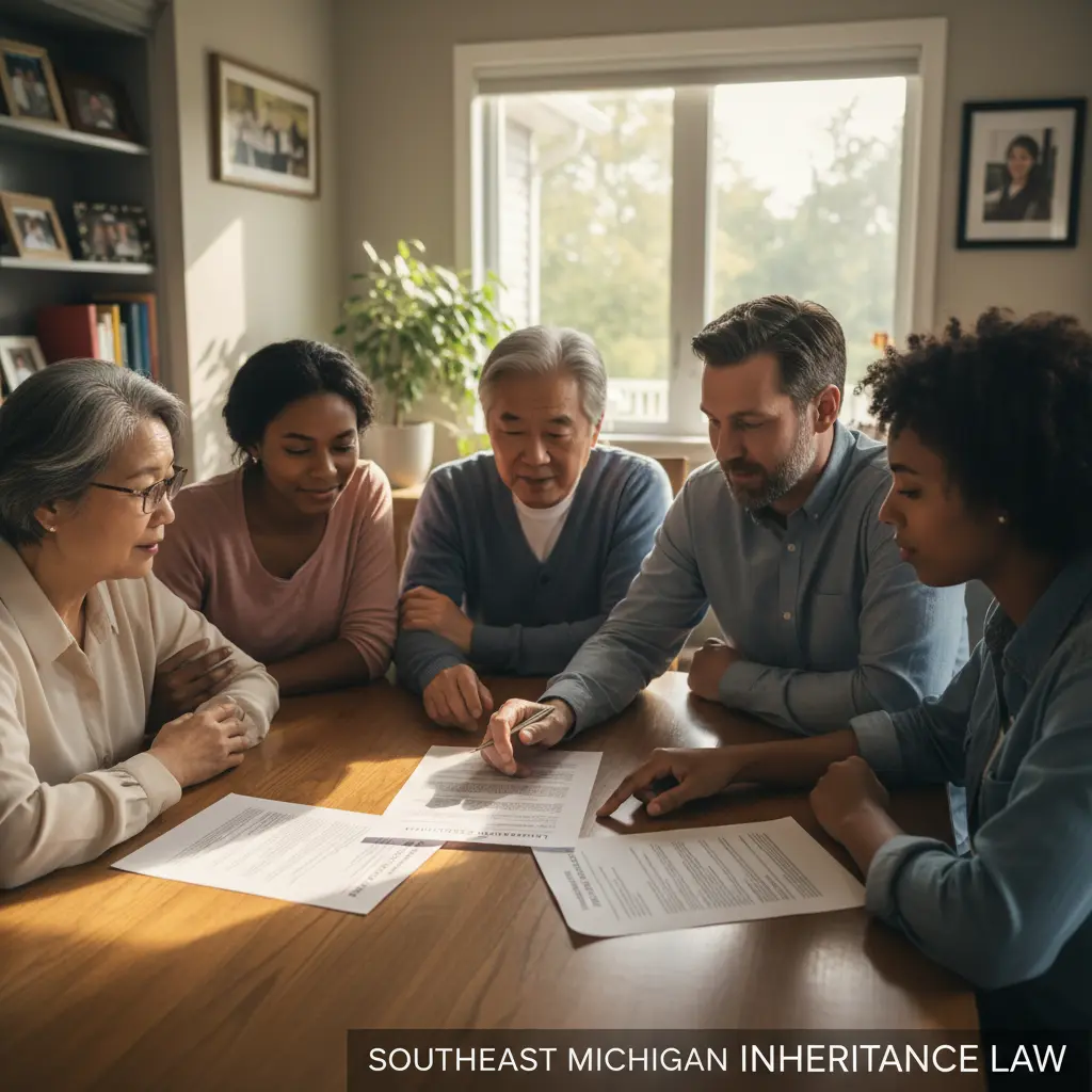 Southeast Michigan family reviewing inheritance and estate planning documents with Boroja Bernier and Associates
