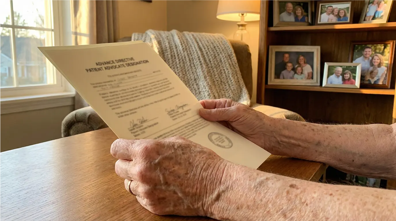 Michigan elder completing advance directives and patient advocate designation for healthcare planning