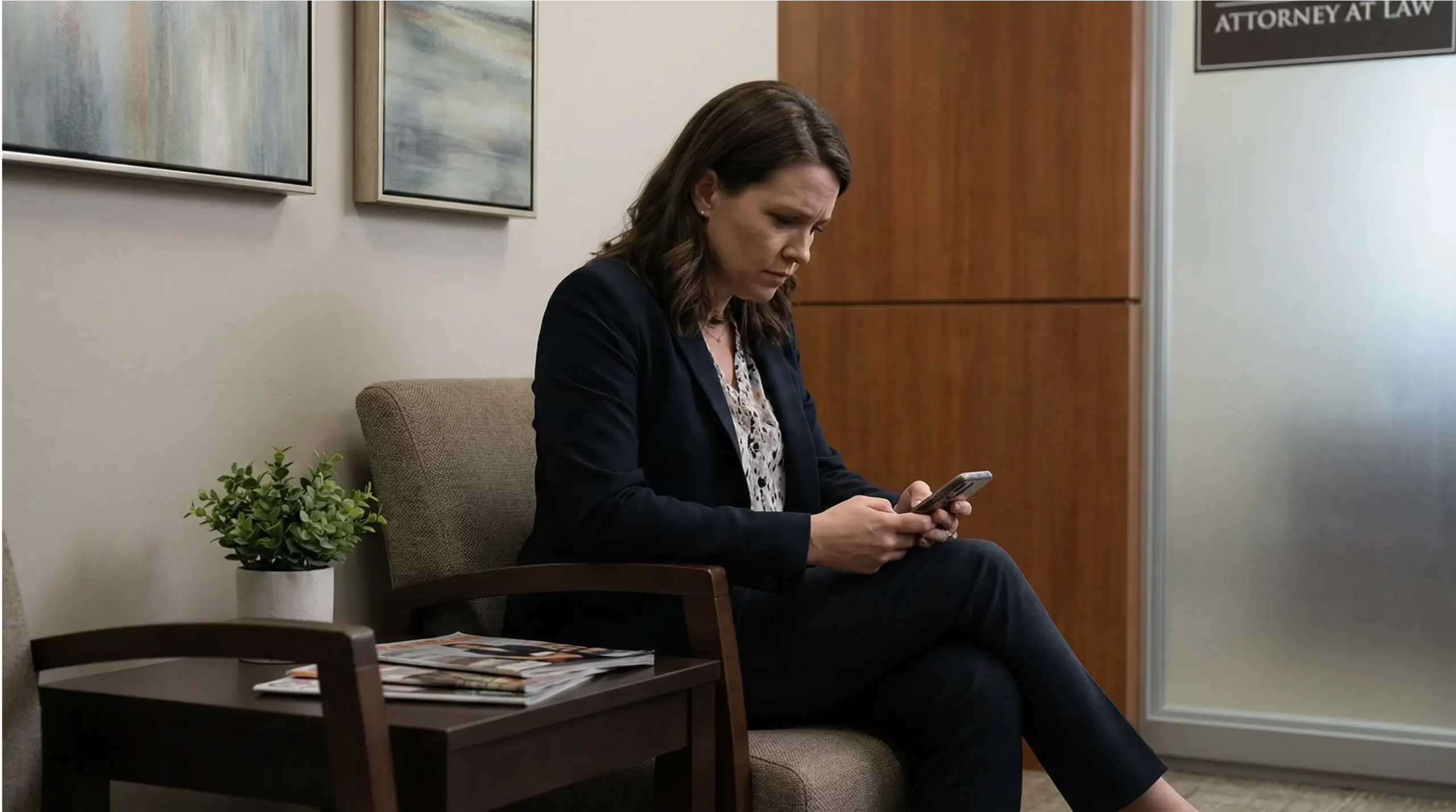 Woman in attorney's office during Michigan divorce — why emotional support belongs with a therapist, not your lawyer